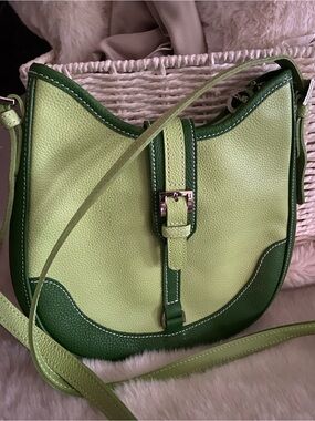 LONGCHAMP Vintage Green Two-Tone Leather Crossbody Saddle Bag